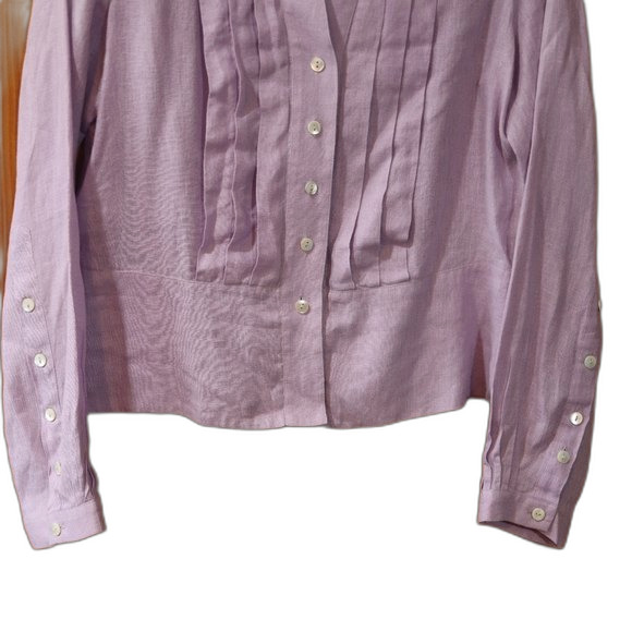 Anne Klein Lavender Button Down Pleated Long Sleeve Feminine Top 100% Linen 10 - Picture 8 of 13